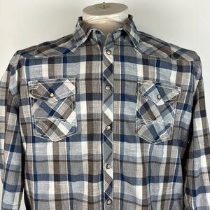 BKE™️ Men's Size 2XL Athletic Fit Blue/Tan Plaid Long Sleeve Snap Front Shirt